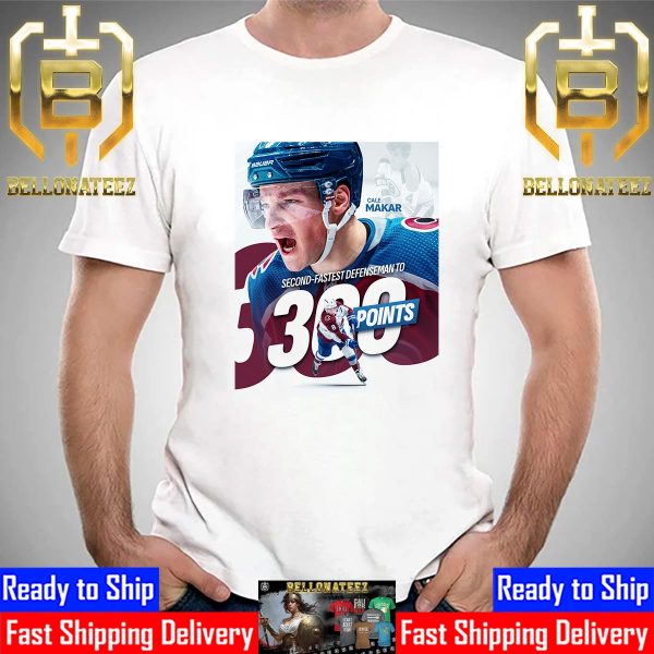 Congrats Cale Makar Becoming The Second-Fastest Defenseman To 300 Points In Just 280 Games Unisex T-Shirt
