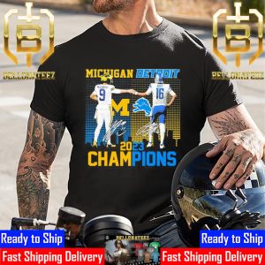 J J McCarthy And Jared Goff Michigan Wolverines And Detroit Lions 2023 Champions Signatures Unisex T-Shirt