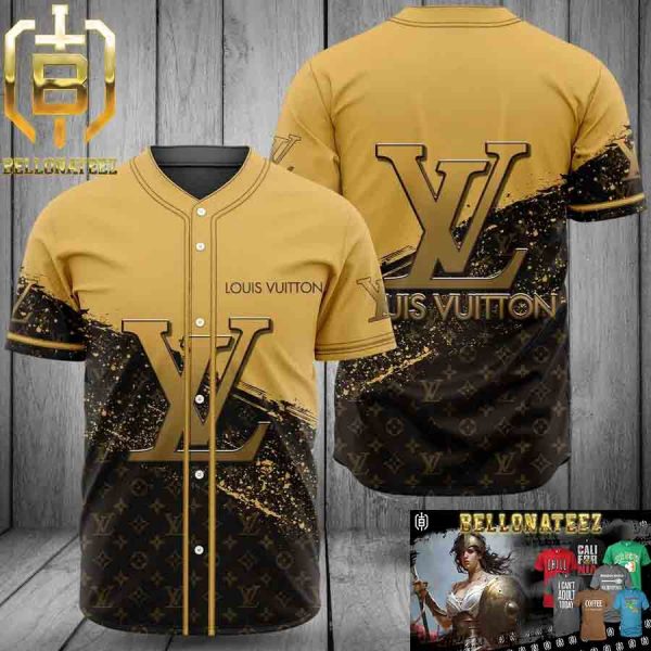 Louis Vuitton Yellow Brown Luxury Brand Fashion Baseball Jersey Outfit Gifts Shirt For Fans