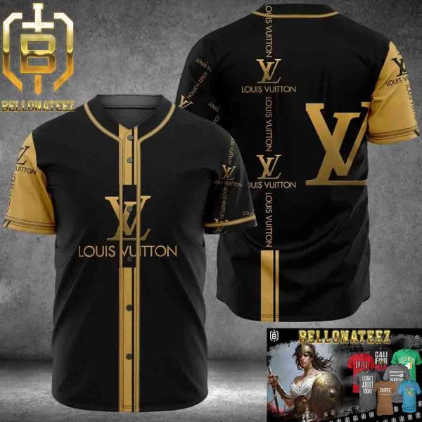 Louis Vuitton Yellow Logo Black Luxury Brand Fashion Shirt For Fans Baseball Jersey Outfit