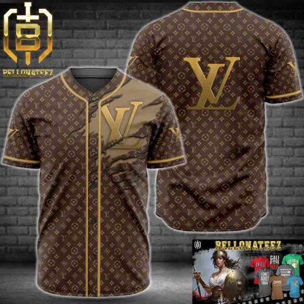 Louis Vuitton Yellow Logo Brown Luxury Brand Fashion Shirt For Fans Baseball Jersey Outfit