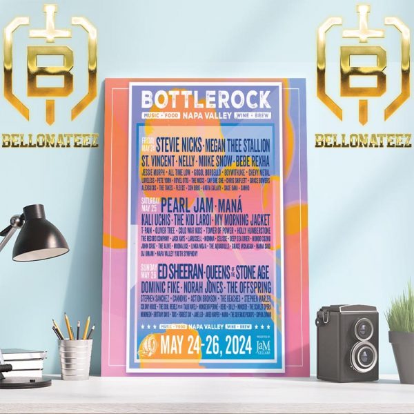 Pearl Jam BottleRock Music Food Wine Brew At Napa Valley May 24-26th 2024 Home Decor Poster Canvas