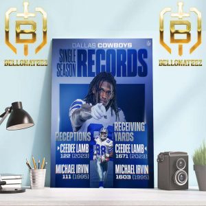 The Dallas Cowboys Player 88 CeeDee Lamb Record Books Home Decor Poster Canvas