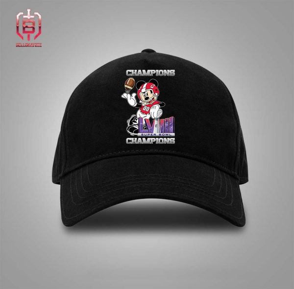 Kansas City Chiefs x Mickey Disney The Super Bowl LVIII Las Vegas Champions Season 2023-2024 Classic Hat Cap – Snapback