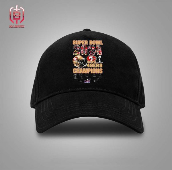Official San Francisco 49ers Super Bowl LVIII 2024 Faithful 49ers Champions Signatures Classic Hat Cap – Snapback