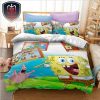 Angry Run SpongeBob And Patrick Star Funny Blue Duvet Case And Pillowcase For Kid And Family Bedroom Bedding Set