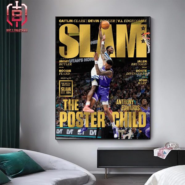 Anthony Edwards The Poster Child Iconic Dunk Moment Ant On The Cover Of Slam Online Gold Metal Home Decor Poster Canvas