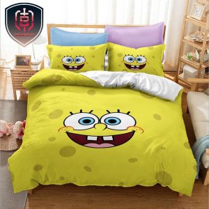 Bed Sheet SpongeBob Face Pattern Yellow Duvet Cover And Pillowcase Family Bedroom Bedding Set