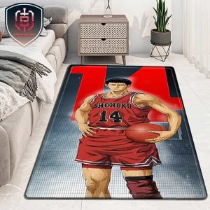 Black White Red Slam Dunk Mitsui Hisashi Number 14 Of Shohoku High School Basketball Team Washable Living Room Kitchen Carpet Rug