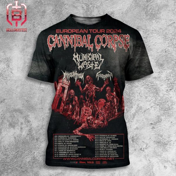 Cannibal Corpse European Tour 2024 With Municipal Waste Immolation And Schizophrenia All Over Print Shirt