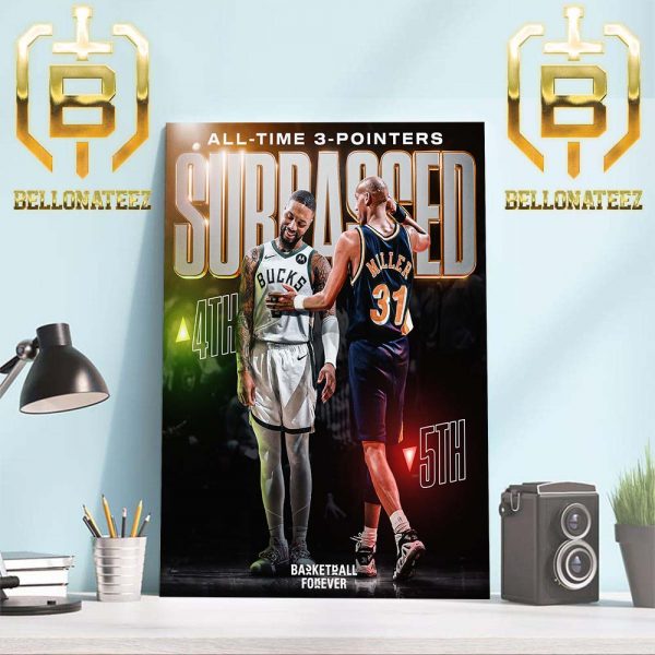 Damian Lillard Surpasses Reggie Miller For 4th All-Time In Three-Pointers Made Home Decor Poster Canvas
