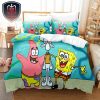 Funny SpongeBob And Patrick Stars With Balloon Hand Shape White Bed Set Gift For Kid And Family Bedding Set