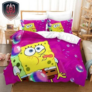 Funny SpongeBob With Bubble Purple Duvet Cover And Pillow Case For Bedroom Decor Bedding Set