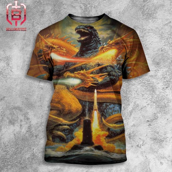 Godzilla Versus King Ghidorah 1991 Movie Poster Illustrated By Famed Japanese Artist Noriyoshi Ohrai All Over Print Shirt