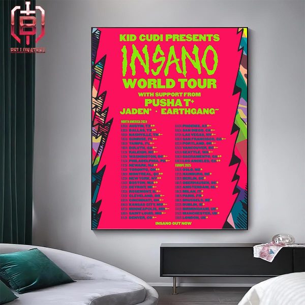 Kid Cudi Presents Insano World Tour North America 2024 With Pusha T Jaden Earthgang Home Decor Poster Canvas