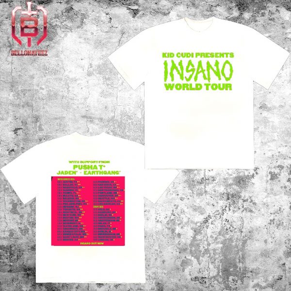 Kid Cudi Presents Insano World Tour North America 2024 With Pusha T Jaden Earthgang Two Sides Unisex T-Shirt