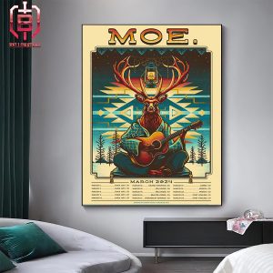 Latest Poster For Moe The Band Featuring A Heady Elk Rocking Al’s Acoustic Guitar Home Decor Poster Canvas