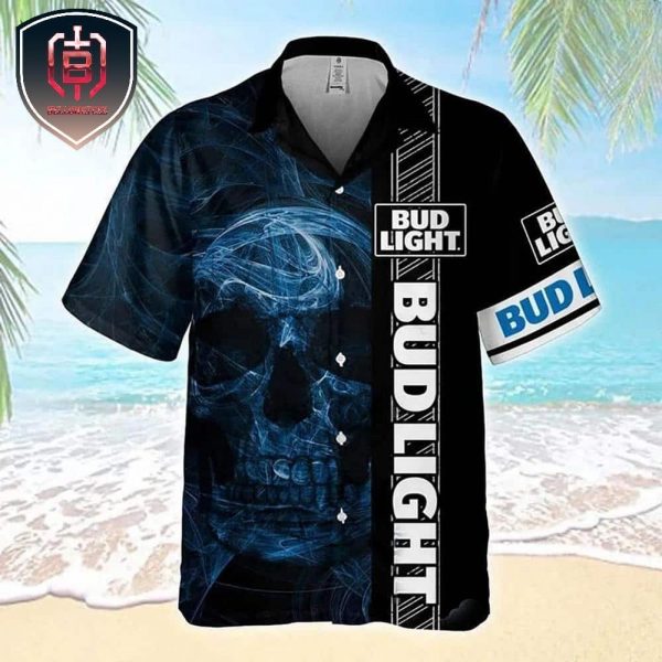 Limited Bud Light For Men And Women Tropical Summer Hawaiian Shirt Smoke Skull Beer Lovers