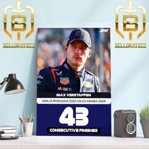 Max Verstappen From Emilia-Romagna 2022 to Saudi Arabia 2024 With 43 Consecutive Finishes Home Decor Poster Canvas