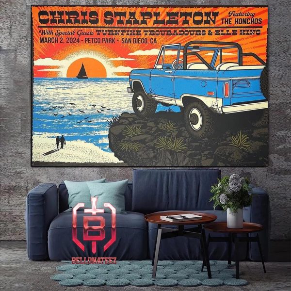 Merch  Stand Poster Of Chris Stapleton At Petco Park With Special Guest Turnpike Troubadours And Elle King On March 2nd 2024 Home Decor Poster Canvas