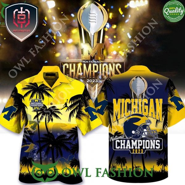 Michigan Wolverines football 2023 NATIONAL CHAMPIONS Yellow For Men And Women Tropical Summer Hawaiian Shirt