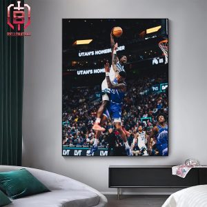 Minnestota Timberwolves Versus Utah Jazz Anthony Edwards Poster Dunk On J Collins Face NBA Regular Season Home Decor Poster Canvas