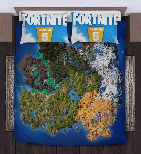 New Chapter 5 Season 2 Map Fornite Royal Battle With Some New Regions Duvet And Cover Bedding Set