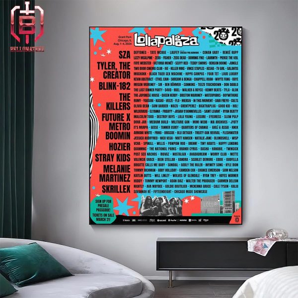 Official Lollapalooza 2024 Line Up At Grant Park Chicago IL On August 1-4 2024 Home Decor Poster Canvas