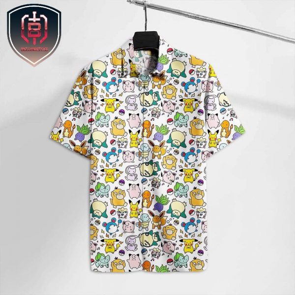 Pokemon Adorable Pokemon Emoji Pika Jiggly Eevee Mew Chibi Hawaiian Shirt