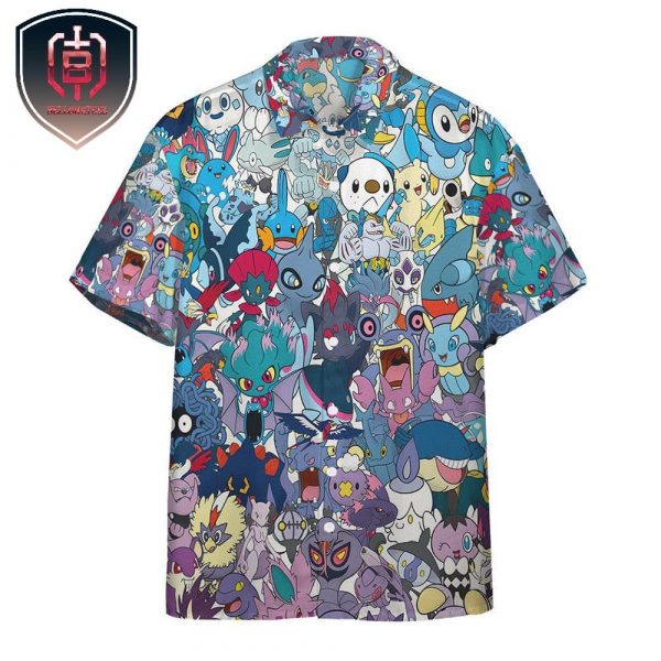 Pokemon All The Blue And Purple Pokemon Aloha Style For Summer Vacation Hawaiian Shirt