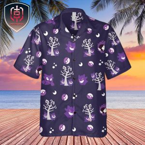 Pokemon Trendy Gengar Evolution Purple Aloha Style For Summer Vacation Hawaiian Shirt