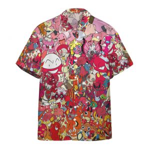 Pokemon Trendy Pink And Red Pokemon Aloha Style For Summer Vacation Hawaiian Shirt