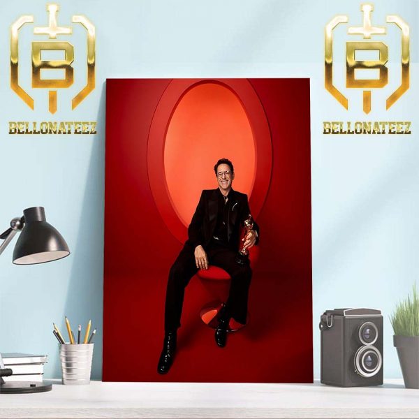 Robert Downey Jr With The Best Supporting Actor Oscar For His Performance As Lewis Strauss In Oppenheimer Home Decor Poster Canvas