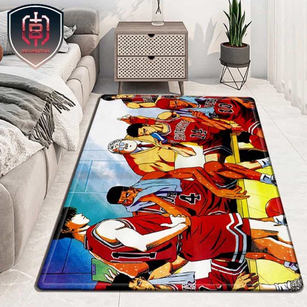 Shohoku High Basketball Team In Time Out With Coach Anzai Slam Dunk Carpet Washable Living Room Kitchen Carpet Rug