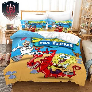 SpongeBob Egg Surprise Rise Red Horse Fish And Sandy Cheeks Duvet Cover And Pillowcase For Family Bedding Set