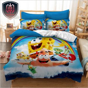 SpongeBob Squarepants Rise Patrick Star On The Wave And Friends With Rainbow On The Sky For Kid And Family 3 Patterns Bedding Set