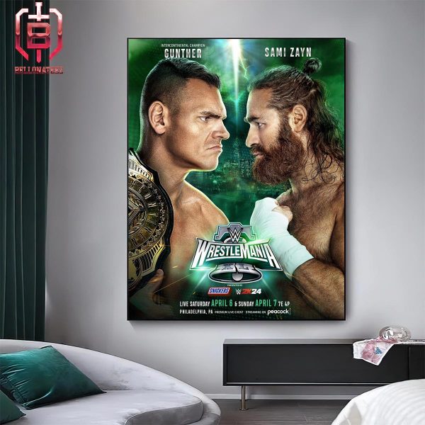 The IC Title Is On The Line At Wrestle Mania XL As Gunther AUT Defends Against Former Champion Sami Zayn Home Decor Poster Canvas