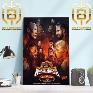 The Rock And Roman Reigns Vs Cody Rhodes And Seth Rollins For WWE WrestleMania XL Home Decor Poster Canvas