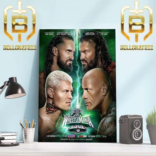 WWE WrestleMania XL The Rock And Roman Reigns Vs Cody Rhodes And Seth Rollins Home Decor Poster Canvas