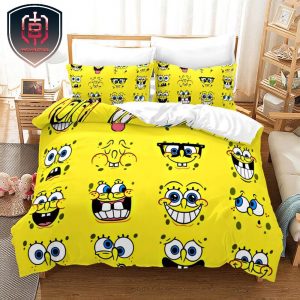 Yellow Duvet Cover SpongeBob Emotions Face And Pillowcase Bedroom Decor For Better Sleep Bedding Set