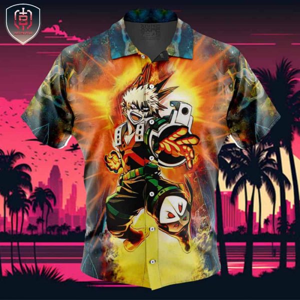 Blazing Bakugo My Hero Academia Beach Wear Aloha Style For Men And Women Button Up Hawaiian Shirt