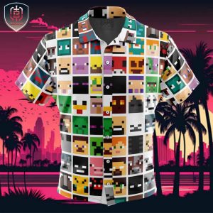 Block Faces Minecraft Beach Wear Aloha Style For Men And Women Button Up Hawaiian Shirt