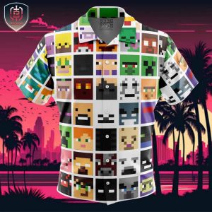 Block Faces Pattern Minecraft Beach Wear Aloha Style For Men And Women Button Up Hawaiian Shirt