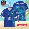 Beer Trendy Hawaiian Shirt Busch Light Hibiscus Flower Pattern Blue White Hawaii Aloha Shirt