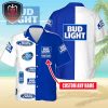 Bud Light Beer Palm Trees White Blue Hawaii Aloha Shirt Beer Hawaiian Shirt