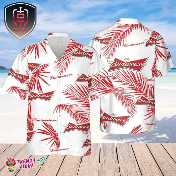 Budweiser Hawaiian Palm Leaves Pattern Shirt Beer Summer Party Hawaiian Shirt Budweiser Beer Shirt