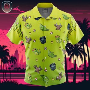 Bug Type Pattern Pokemon Beach Wear Aloha Style For Men And Women Button Up Hawaiian Shirt