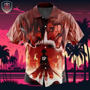 Burning Attack on Titan Beach Wear Aloha Style For Men And Women Button Up Hawaiian Shirt