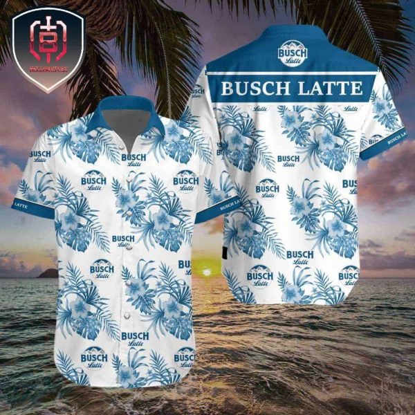 Busch Light Hibiscus Flower Pattern Blue White Aloha Hawaiian Shirt