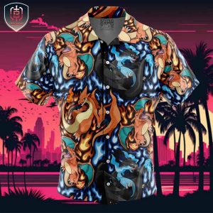 Charizard Mega Evolution Pokemon Beach Wear Aloha Style For Men And Women Button Up Hawaiian Shirt